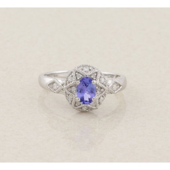 Unbranded Jewelry - 10k White Gold Natural Tanzanite & Diamond Ring Size 8 3/4